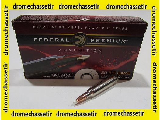 Box of 20 cartridges 7mm Remington Magnum FEDERAL NOSLER Accubond 160 grains