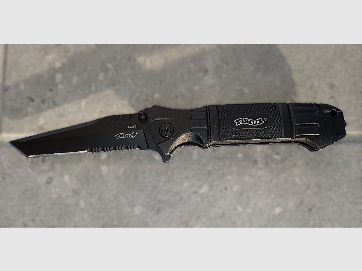 Walther Black Tanto Knife folding knife rescue pocket knife glass breaker case EDC