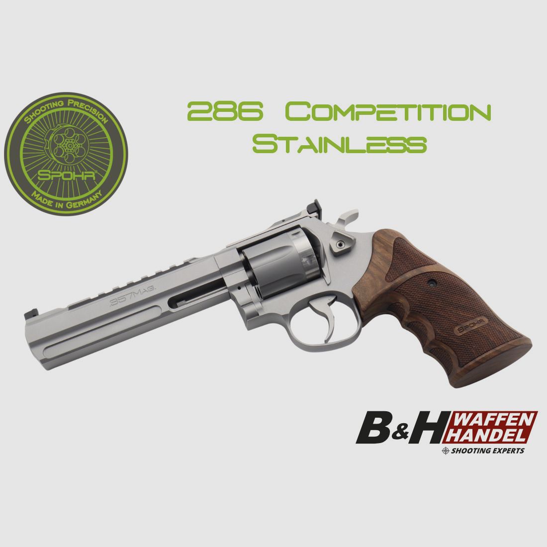 Spohr 286 Competition Stainless 6" Revolver z wymiennym bębnem wyprodukowany w Niemczech 6 calowy rewolwer sportowy