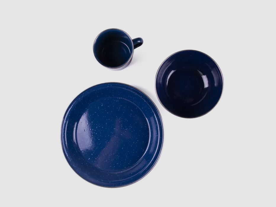 Small enamel camping dish set 3-piece in blue