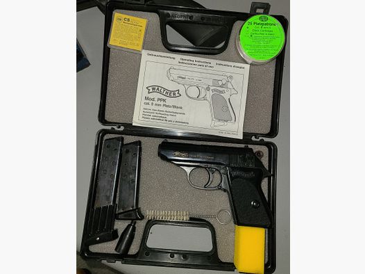 WALTHER PPK  / PTB 502 / 8mm / VIEL ZUBEHÖR / SCHRECKSCHUSS / GAS / PISTOLE / SILVESTER SELBSTVERTEIDIGUNG  