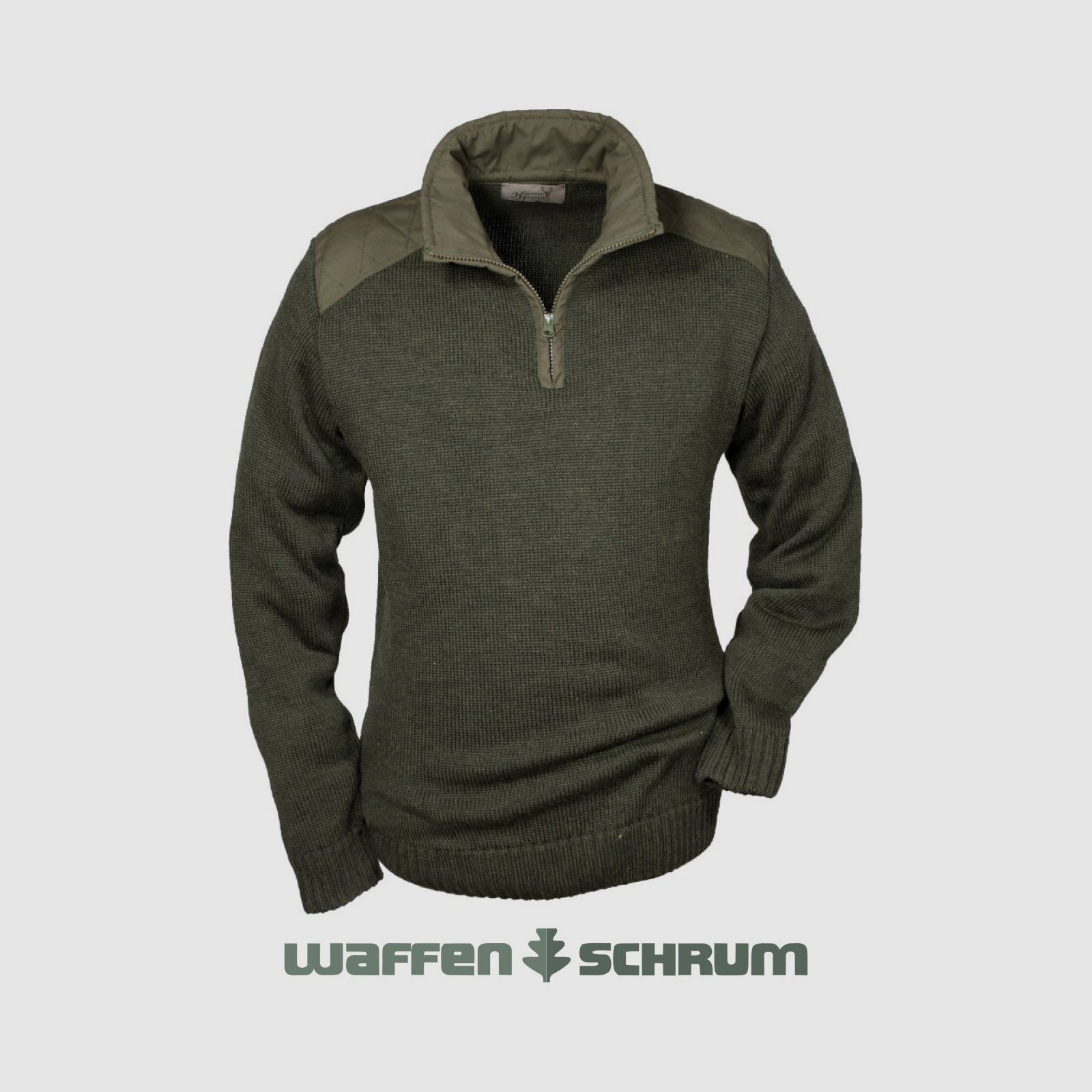 Hubertus Pullover Stehkragen m. Besatz Oliv-Braun