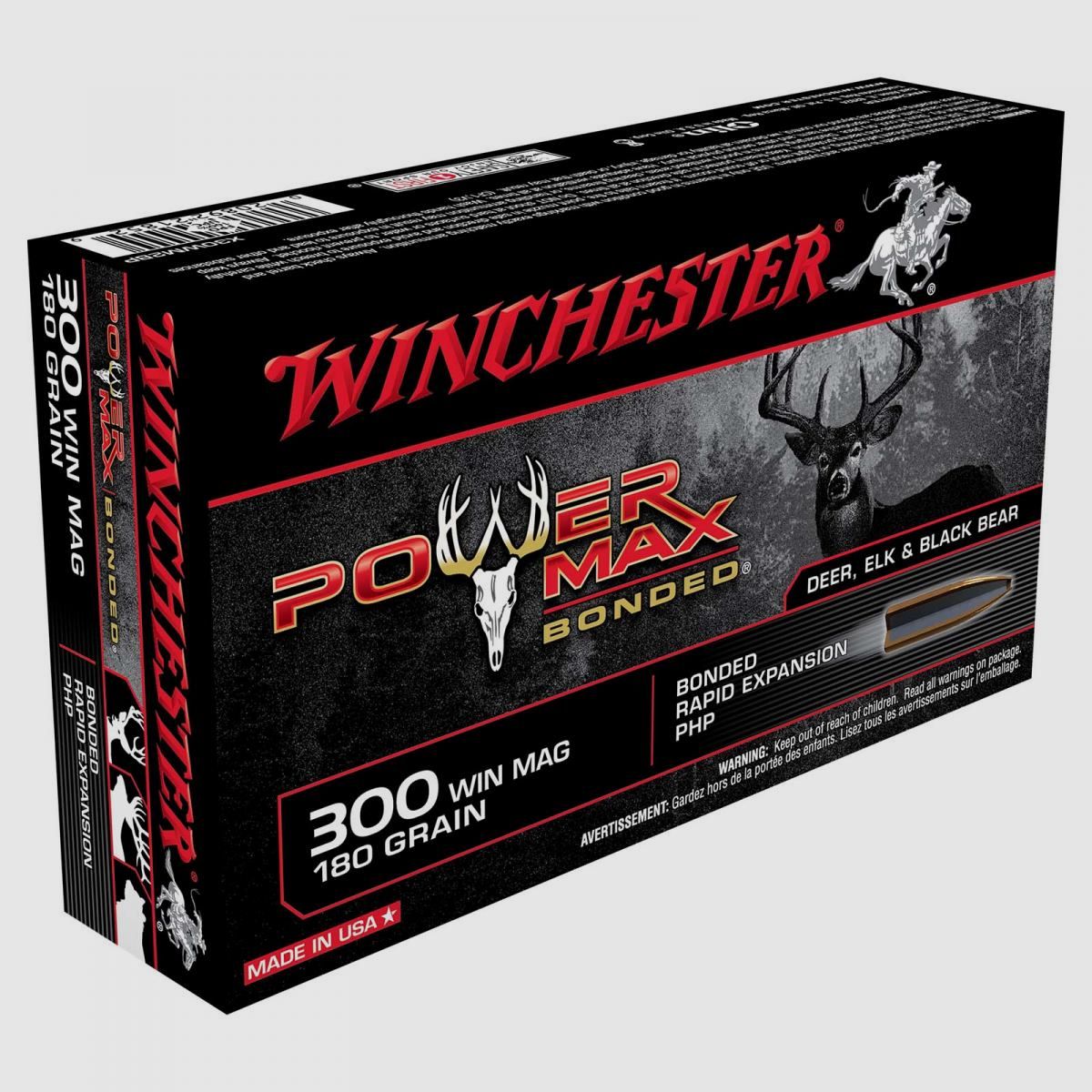 Winchester Power Max Bonded .300 Win. Mag. 180GR Bonded Rapid Expansion PHP 20 cartouches