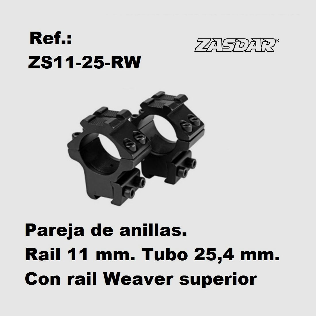 Zasdar Montages Medium Hoog met Bovenste Weaver Rail Ø25 mm / Rail 9 – 11 mm