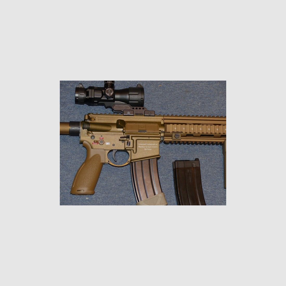 Heckler & Koch HK416 A5 Gen. 3 GBB, kal. 6mm RAL8000 met accessoires