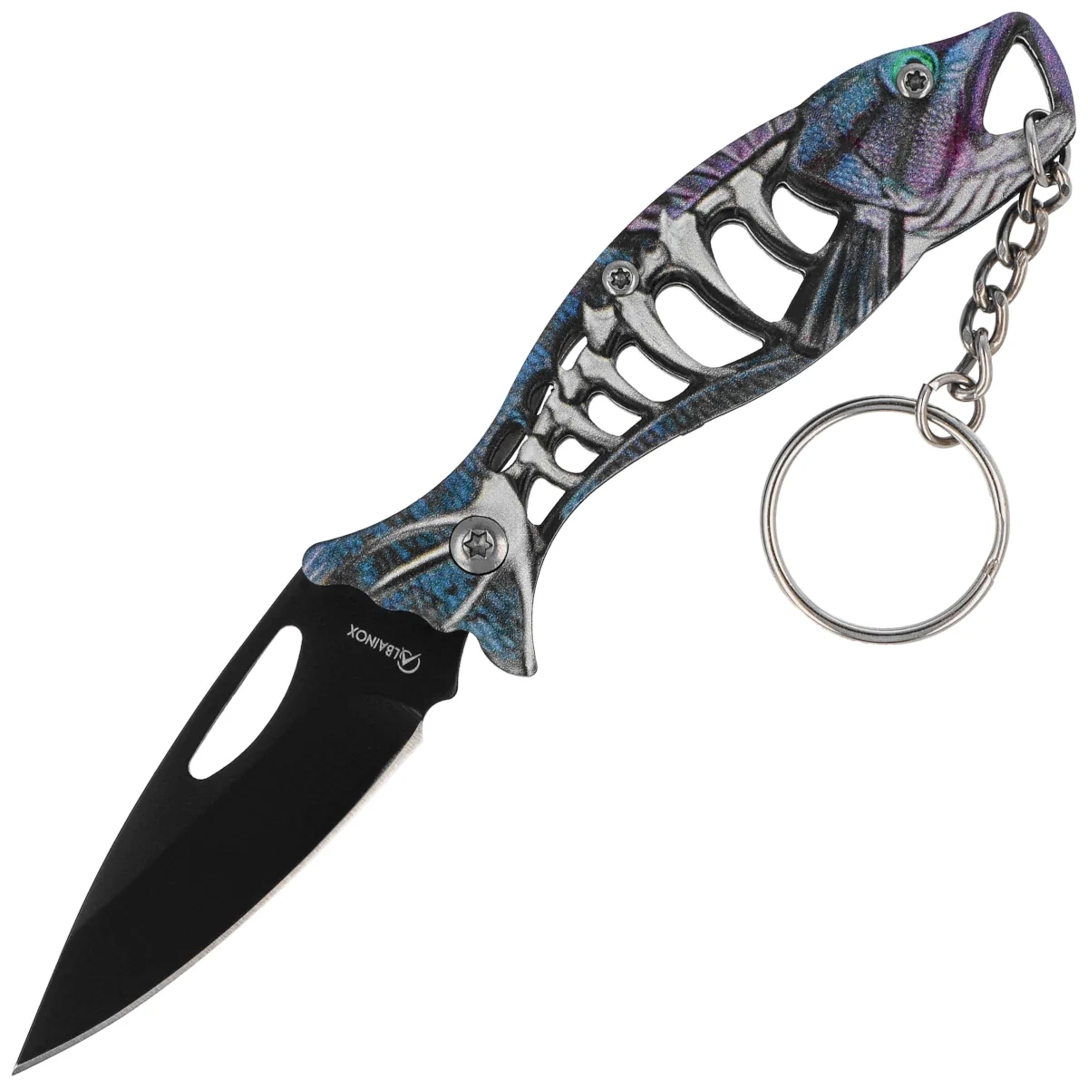 Nóż wędkarski brelok Martinez Albainox Fishing Blue Aluminium, Black 3Cr13Mov (18504-BL)