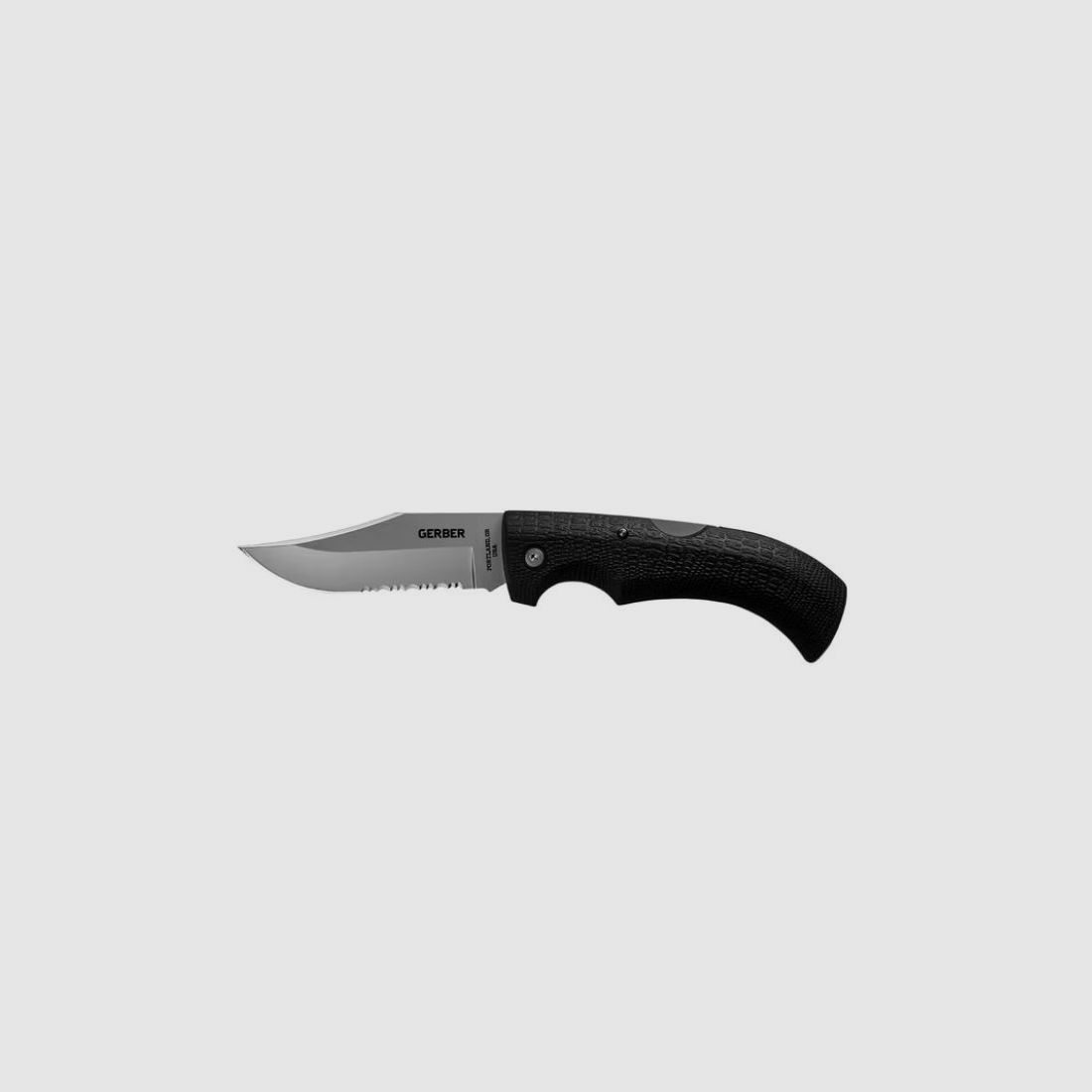 GATOR Klappmesser + GERBER Etui schwarz mit Clip Point und gezahntem Klingenrand