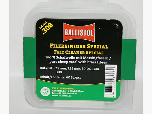 60 x BALLISTOL Reinigungsfilze/Filzreiniger SPEZIAL Cal.30 Schafwolle mit Messingfasern! 7,62mm 308