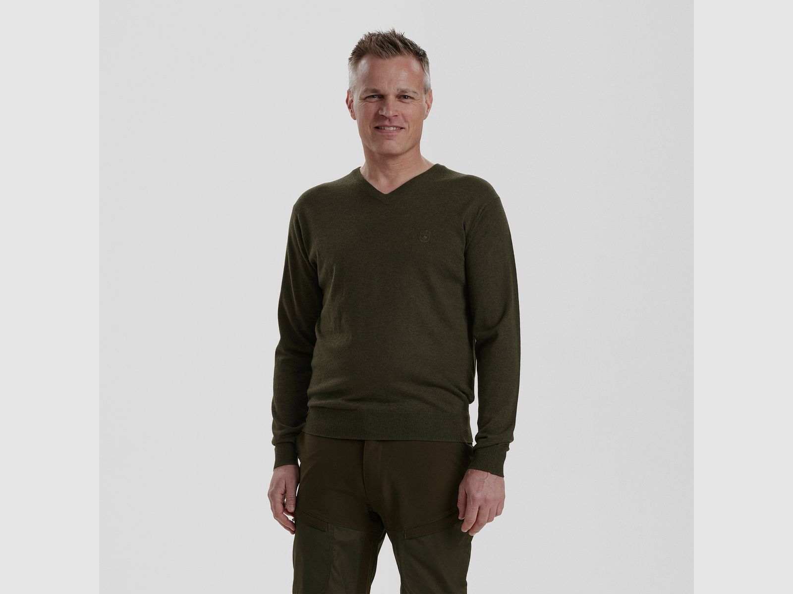 Kingston Pullover mit V-Ausschnitt - Green Melange – Größe: L