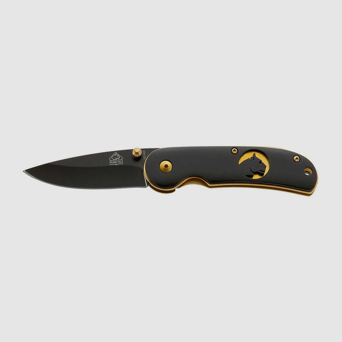 Einhandmesser Puma TEC Stahl AISI 420 KlingenlĂ¤nge 6,3 cm goldfarbenen Platinen (P18)