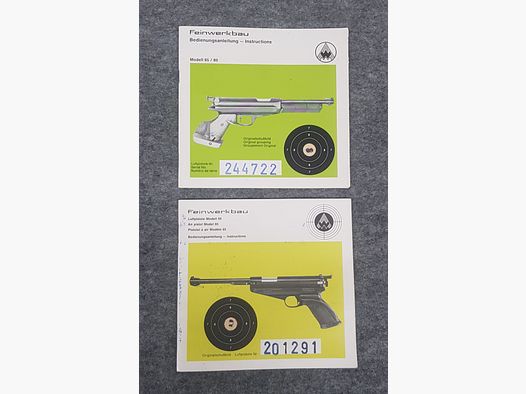 Feinwerkbau FWB Mod. 65 / 80 Beschreibung Bedienungsanleitung Luftpistole Luftgewehr KK Gewehr Co2 Pistole siehe Beschreibung. Preis ab