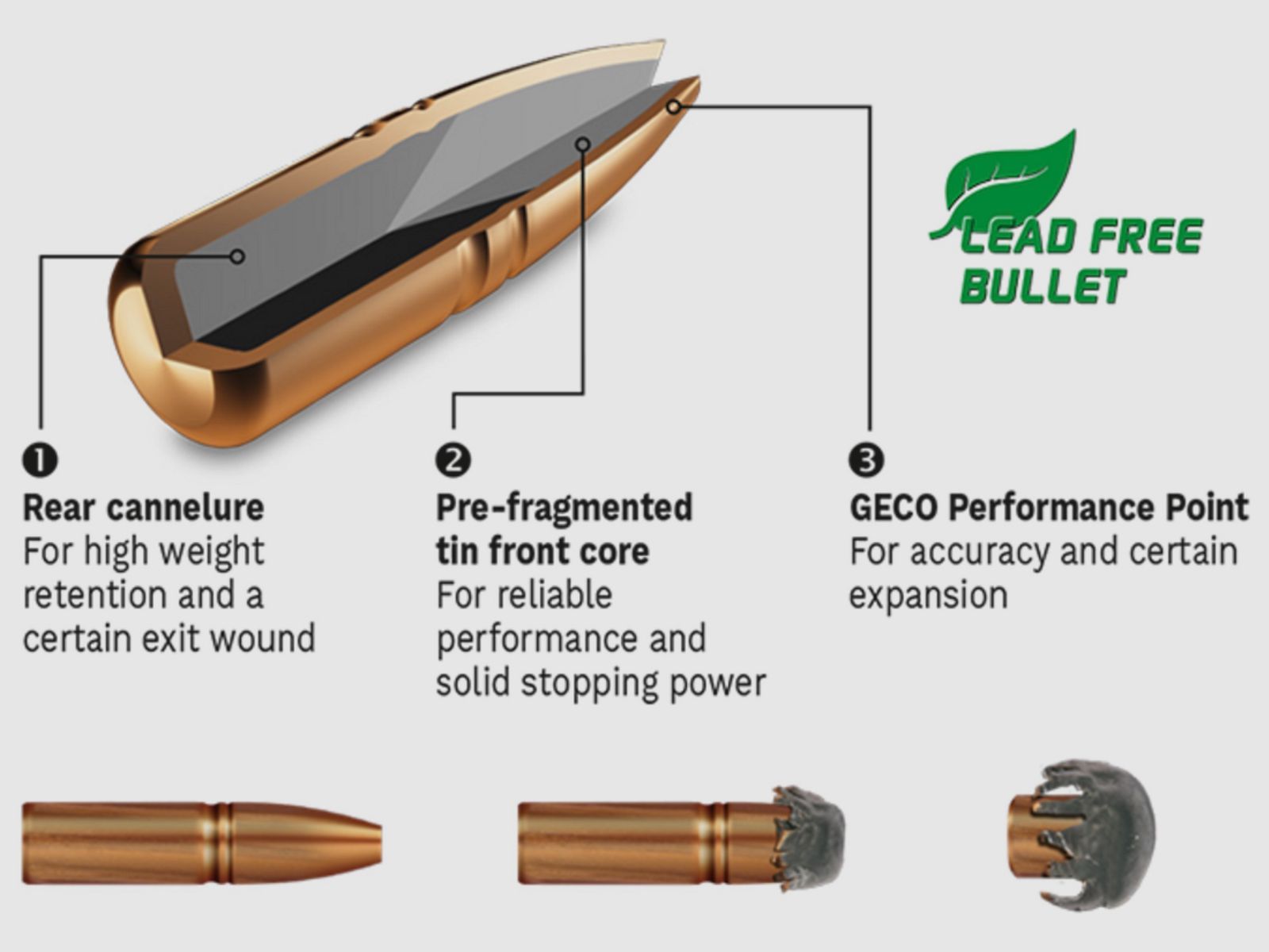 Geco STAR 2420977 7x64 9.1 g 140 grs. Lead-free deformation projectile