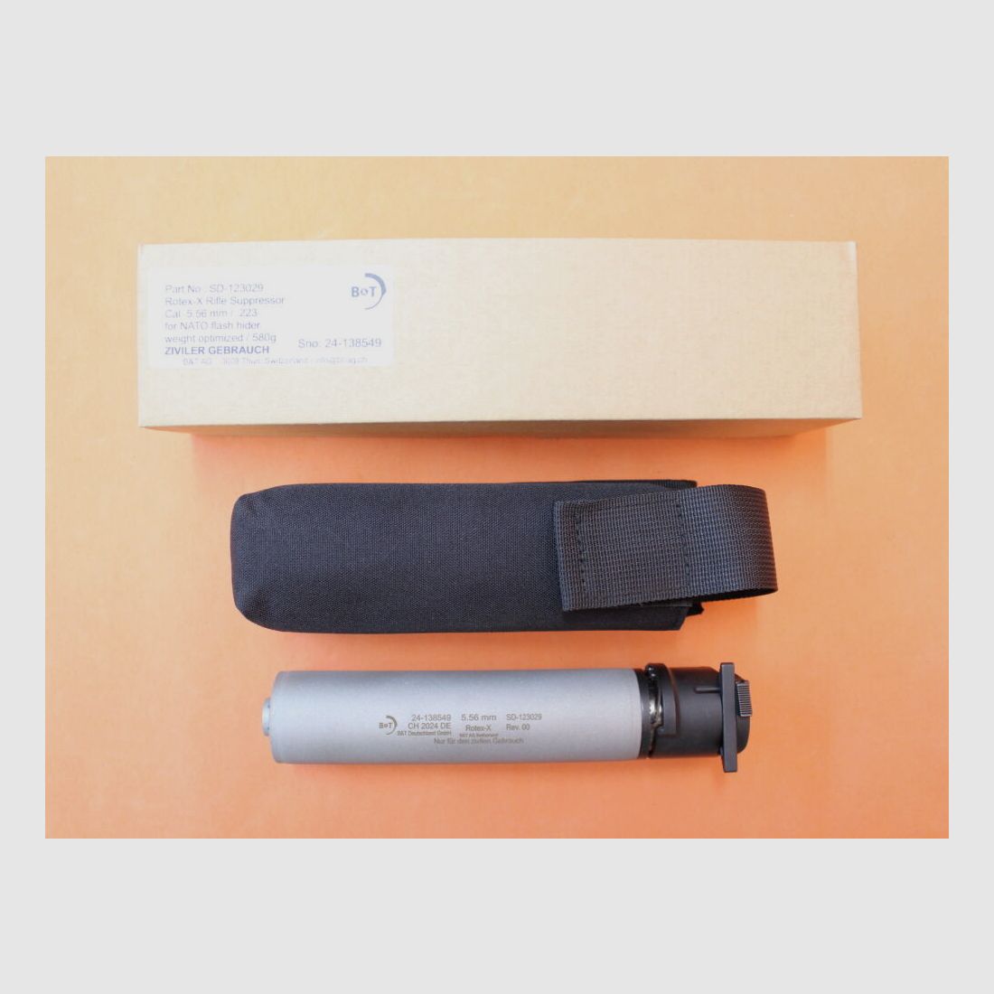 B&T Schalldämpfer .223Rem B&T Rotex-X (SD-123029) Edelstahl grau m. QD-Verschluss NATO