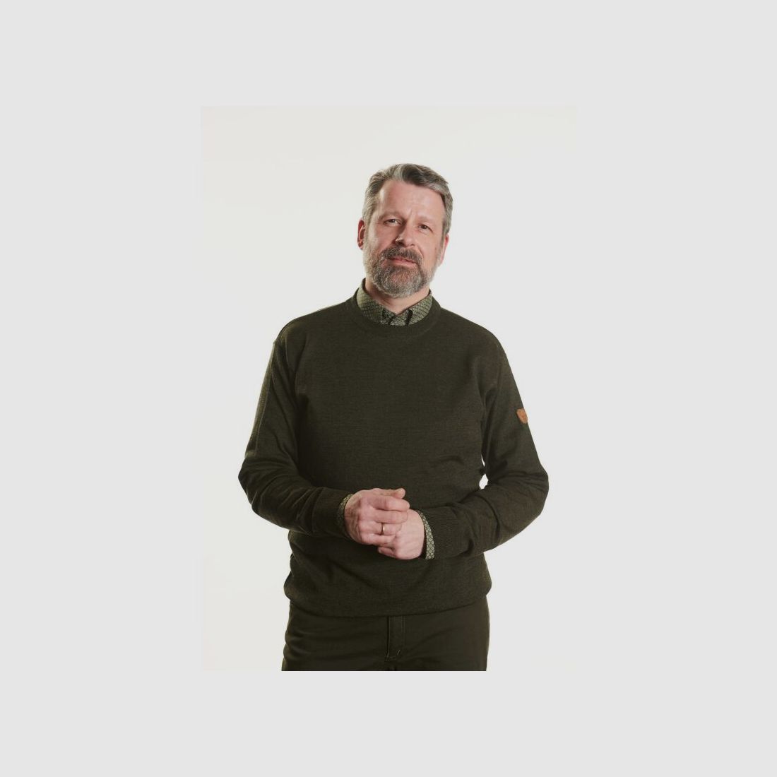 Hubertus Pullover Rundhals oliv/braun