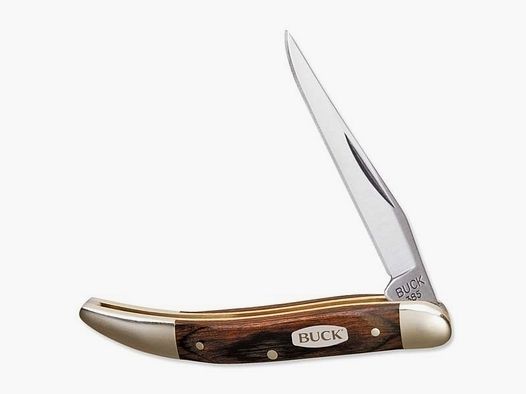 Cuchillo de bolsillo Mini Buck TOOTHPICK, acero 420J2, hoja Clip Point, Slip Joint, madera Pakkaholz