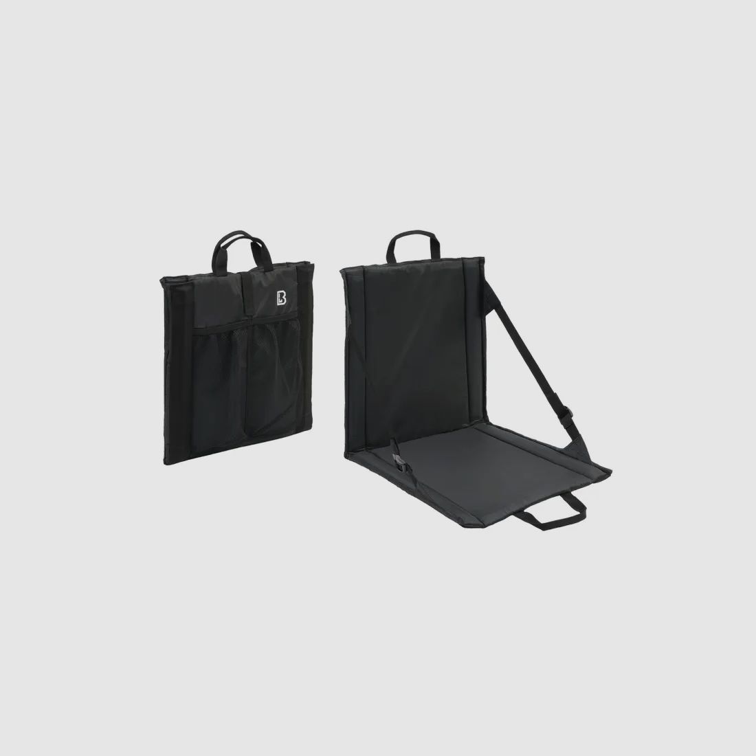 Asiento plegable con asa + bolsa de malla para 2 botellas de bebida - Negro