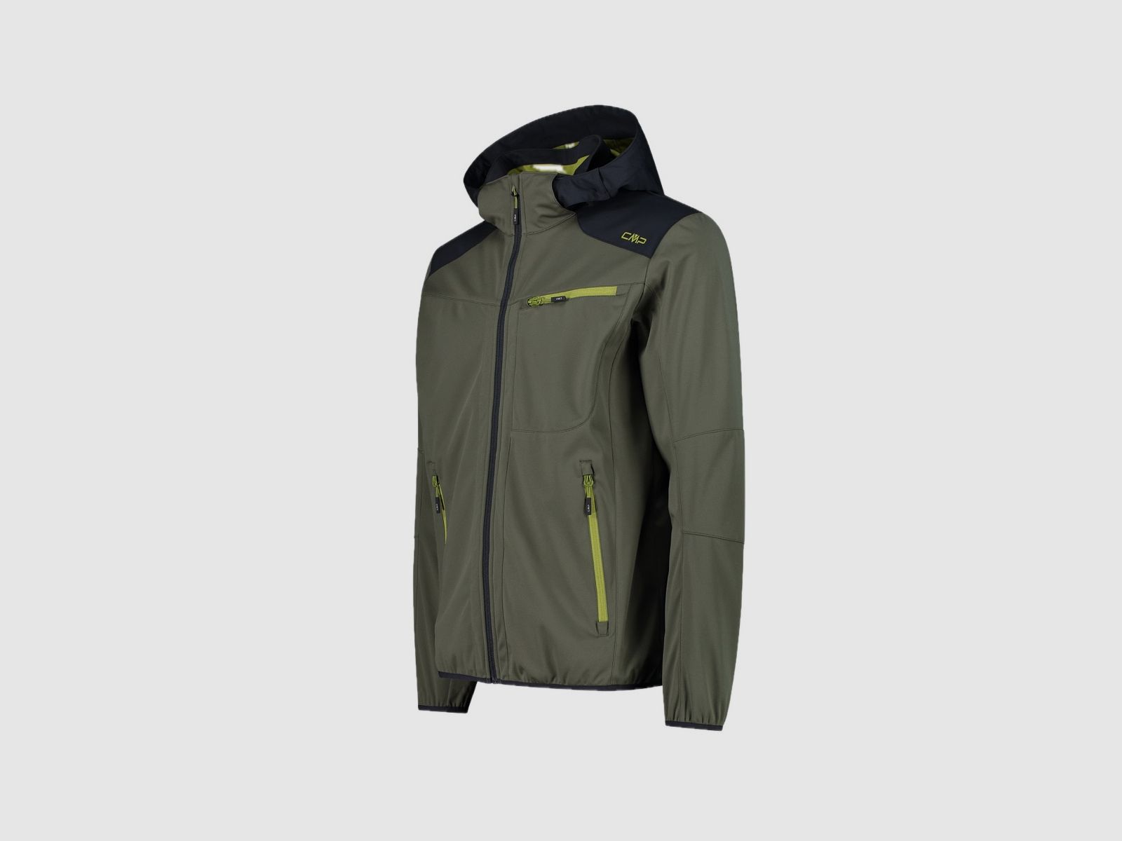 <CMP men's jacket made of lightweight softshell with fixed hood olive>