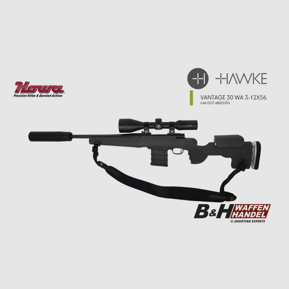 Howa M1500 GRS Fenris kolba, wymienne magazynki, zestaw kompletny z lunetą 3-12x56, tłumik, montaż