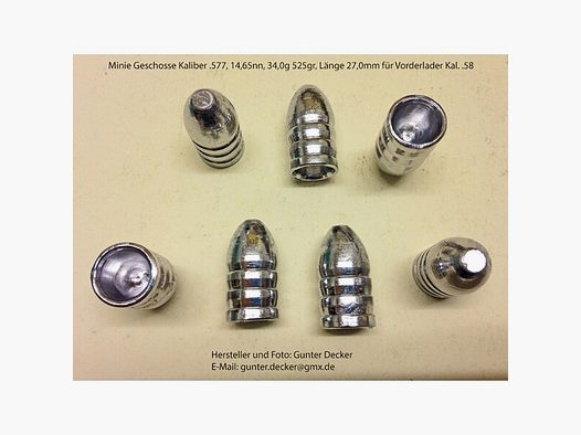 Minie Geschosse Kaliber .577 14,66mm 525gr für Vorderlader Gewehre Kaliber .58