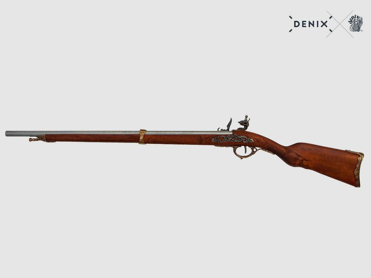 FranzĂ¶sisches Deko Steinschlossgewehr Napoleon 1807, silber - messing, 113 cm