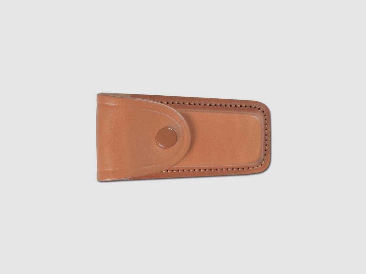 Tasche, Etui, Transporthülle Etui aus geformtem, doppelt genähtem hellbraunem Leder Pielcu