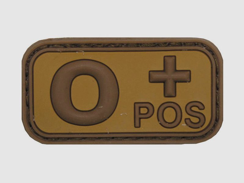 Klett badge, brown/khaki, blood type "O POS", 3D
