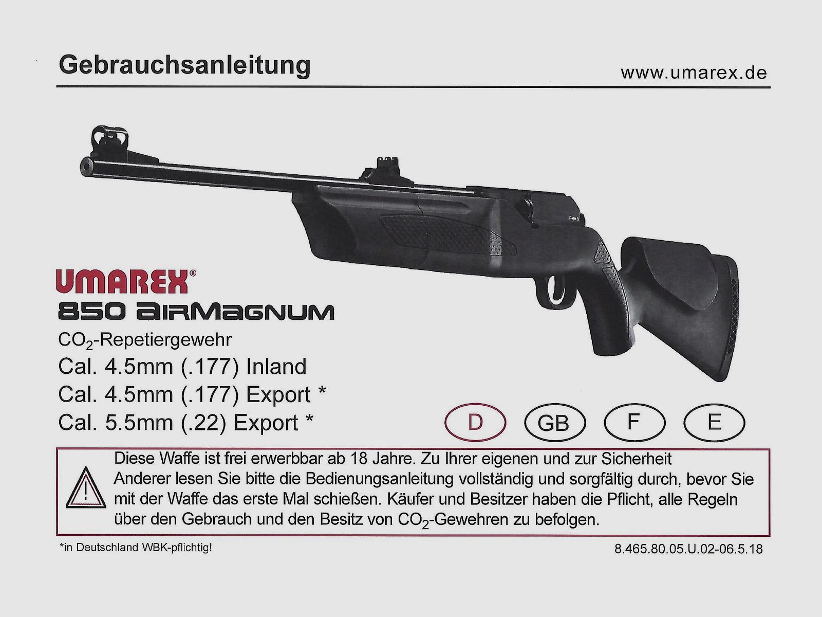 Hämmerli 850 Air Magnum fucile a ripetizione cal. 4,5mm (.177, 7,5 Joule) con telescopio Walther 6 x 42 e accessori