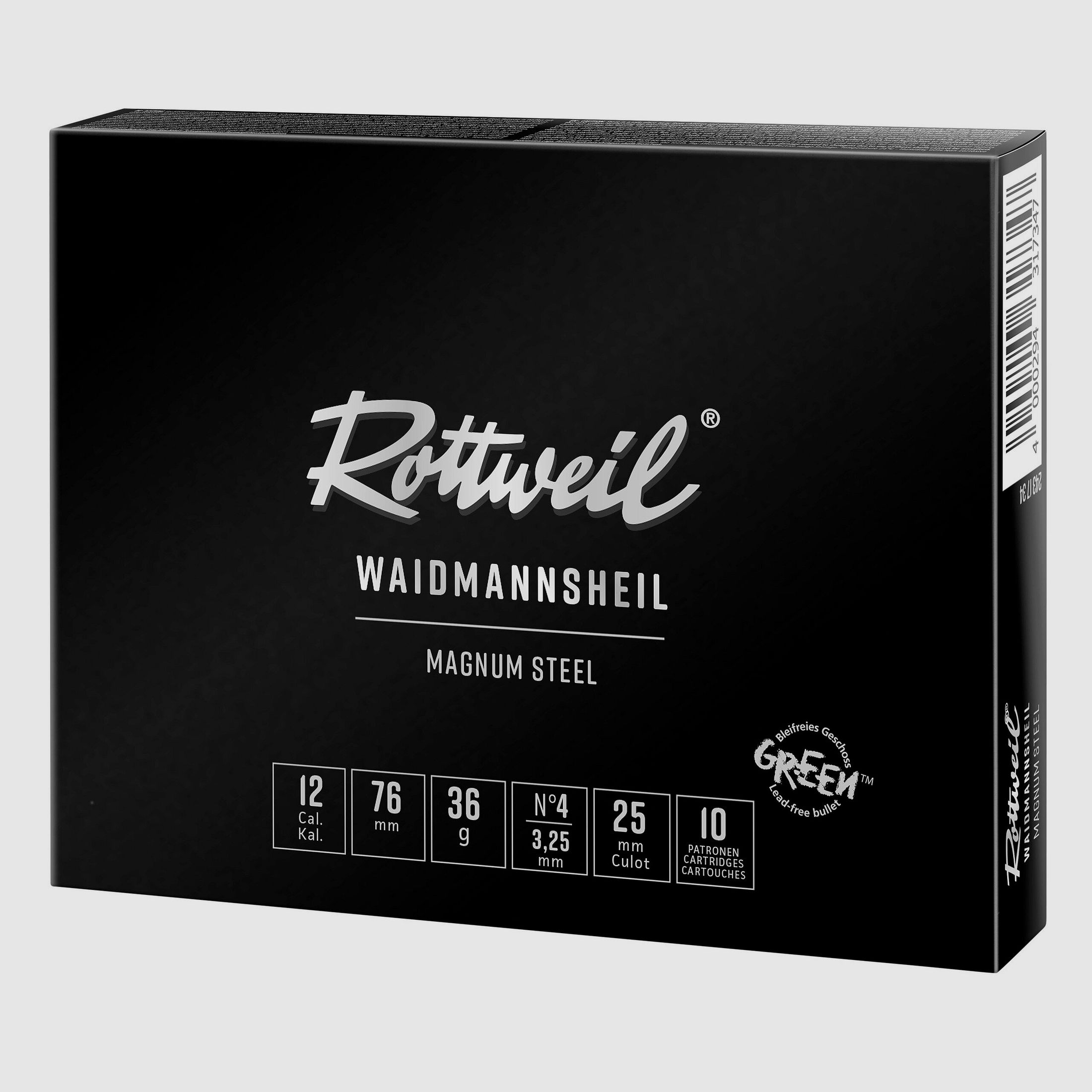 Rottweil Stahlschrotpatronen Waidmannsheil Magnum Steel 12/76 3,25 mm