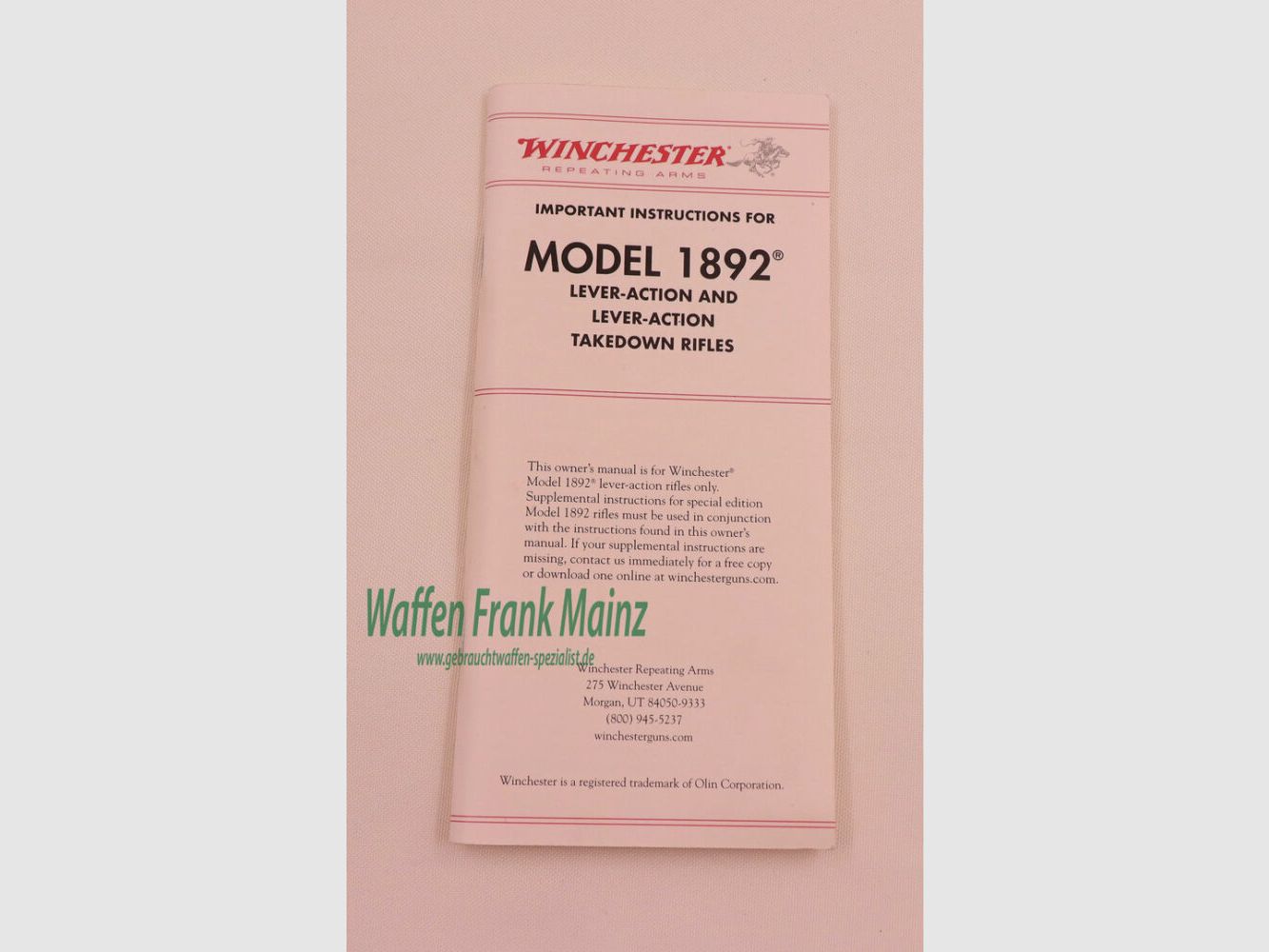 Winchester - USA Bedineungsanleitung Mod. 1892