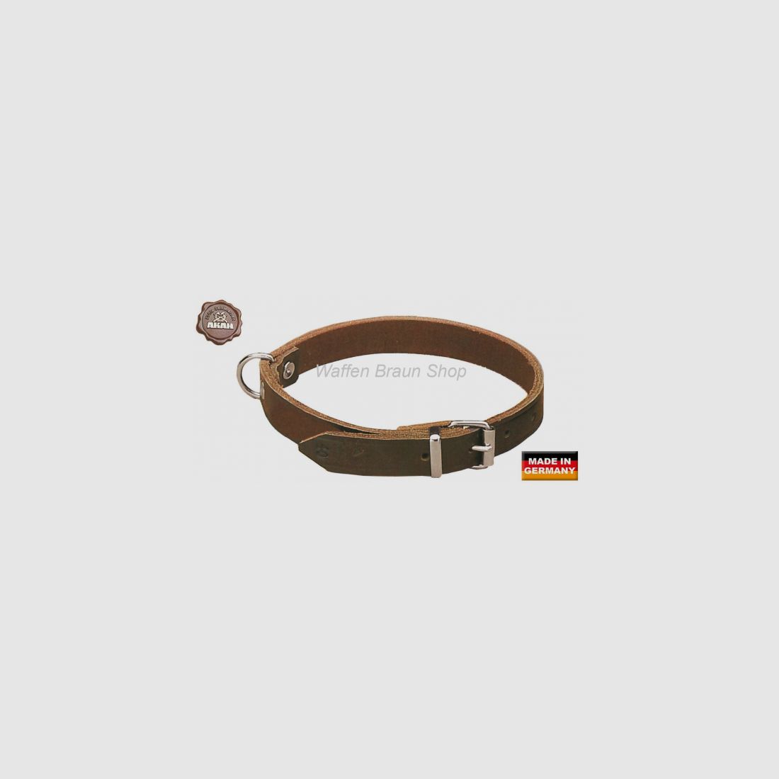 AKAH Halsband genietet aus Sattelleder, 16 mm breit, 27-34 cm verstellbare Länge