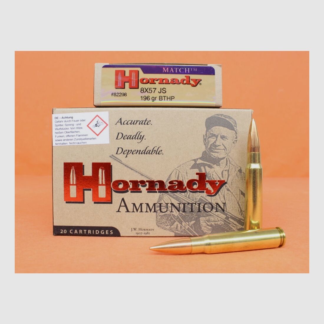 Hornady Patrone 8x57JS Hornady 196grs BTHP (82298) VE 20 Patronen/ 12,7g Hohlspitz-Torpedoheck-Match
