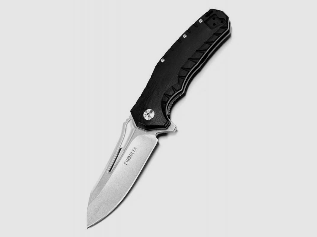 Defcon Proelia Drop Point Taschenmesser, stonewash, schwarzer Griff