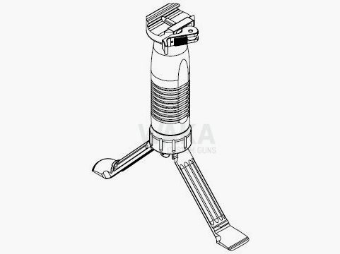 B&T Unigrip QD avec poignée bipod en plastique, bipied en aluminium, couleur noire, limite de rotation à +15°/-15°