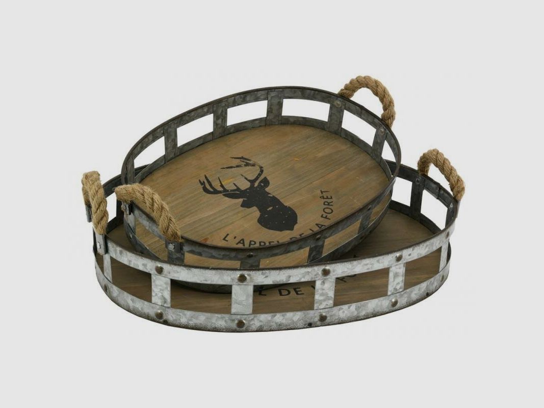 Set di motivi Lovergreen Arte della Tavola con 2 vassoi rustici con testa di cervo