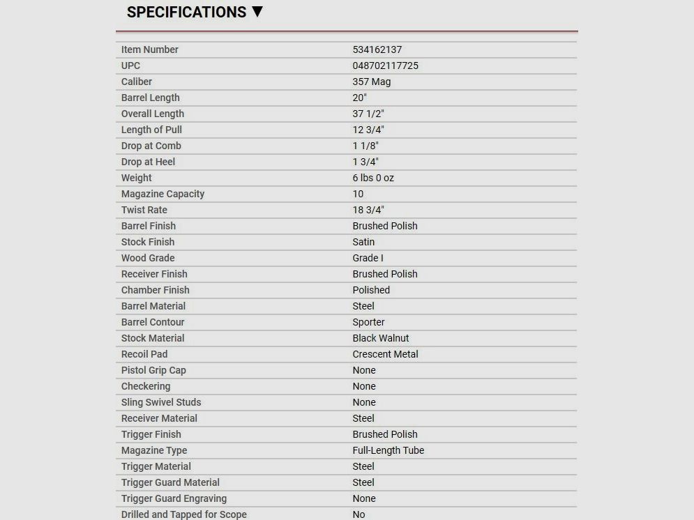 Winchester 1892 Short Rifle .357 Mag. (MIROKU MANUFACTURING) In stock