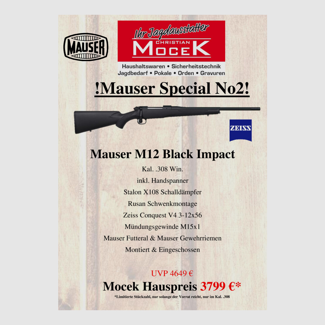 Mauser M12 Black Impact, mit Zeiss Conquest V4 3-12x56, ohne Schiene