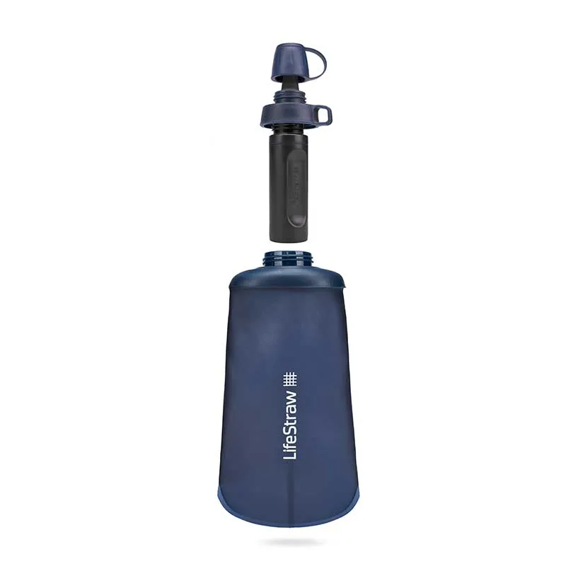 Collapsible water bottle with filter, LifeStraw Peak Squeeze Bottle, Mount Blue, image 5 of 7