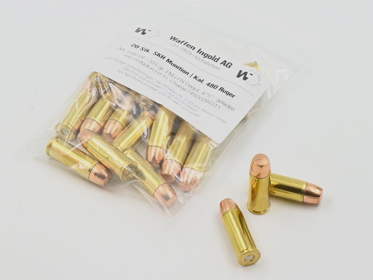 SKH, 480 Ruger, FMJ-FN Degol .475”, 325 gr., 20 st.