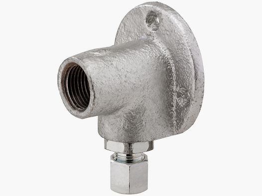 Anschlusswinkel mit Wandflansch Aufputz (für Gassteckdose Rp 1/2 x RVS 8)