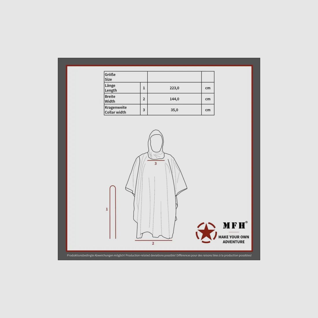 Light rain poncho (300g), olive, rip-stop fabric, one size (223x144cm)