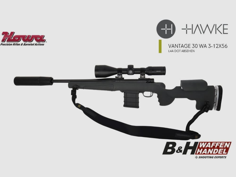 Howa M1500 GRS Fenris culata, cargador intercambiable, paquete completo con visor 3-12x56, silenciador, montajes