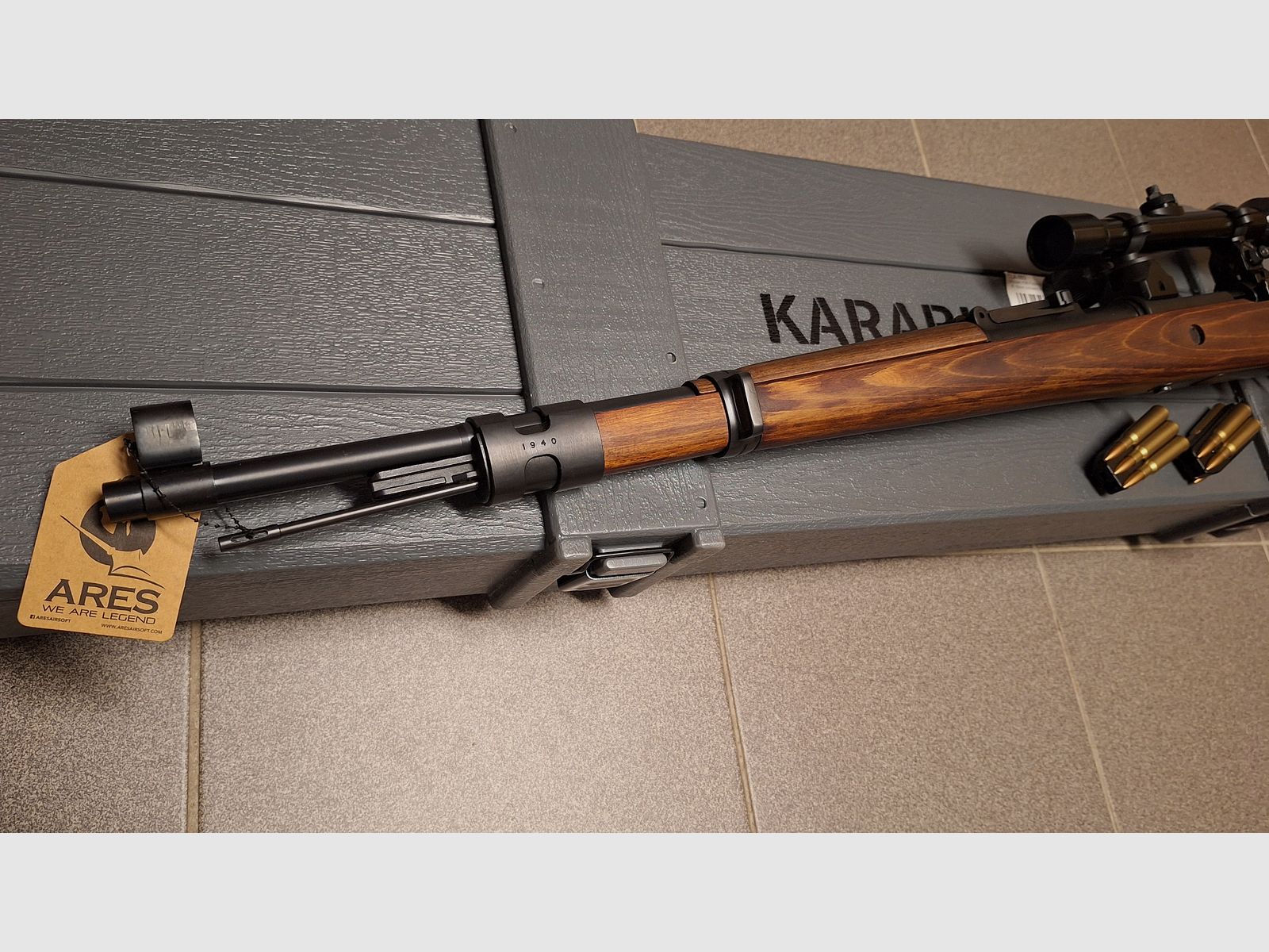 Ares Mauser Karabiner 98K acero rifle de cerrojo con ZF39 6mm BB madera real + caja de armas - ¡NUEVO!