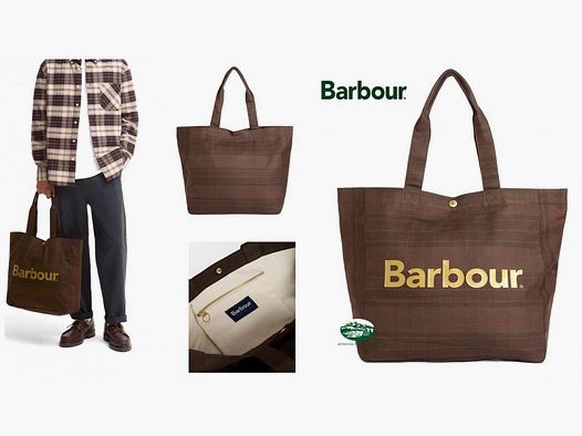 BARBOUR Borsa tote Telfield in tartan sovratintocolore marrone