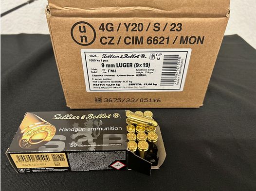 S&B Sellier u. Bellot 9mm Luger FMJ 124grs. 