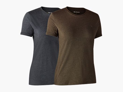 Ladies Basis T-shirt im 2er-Pack - Brown Leaf Melange – Kleidergröße Damen: 40