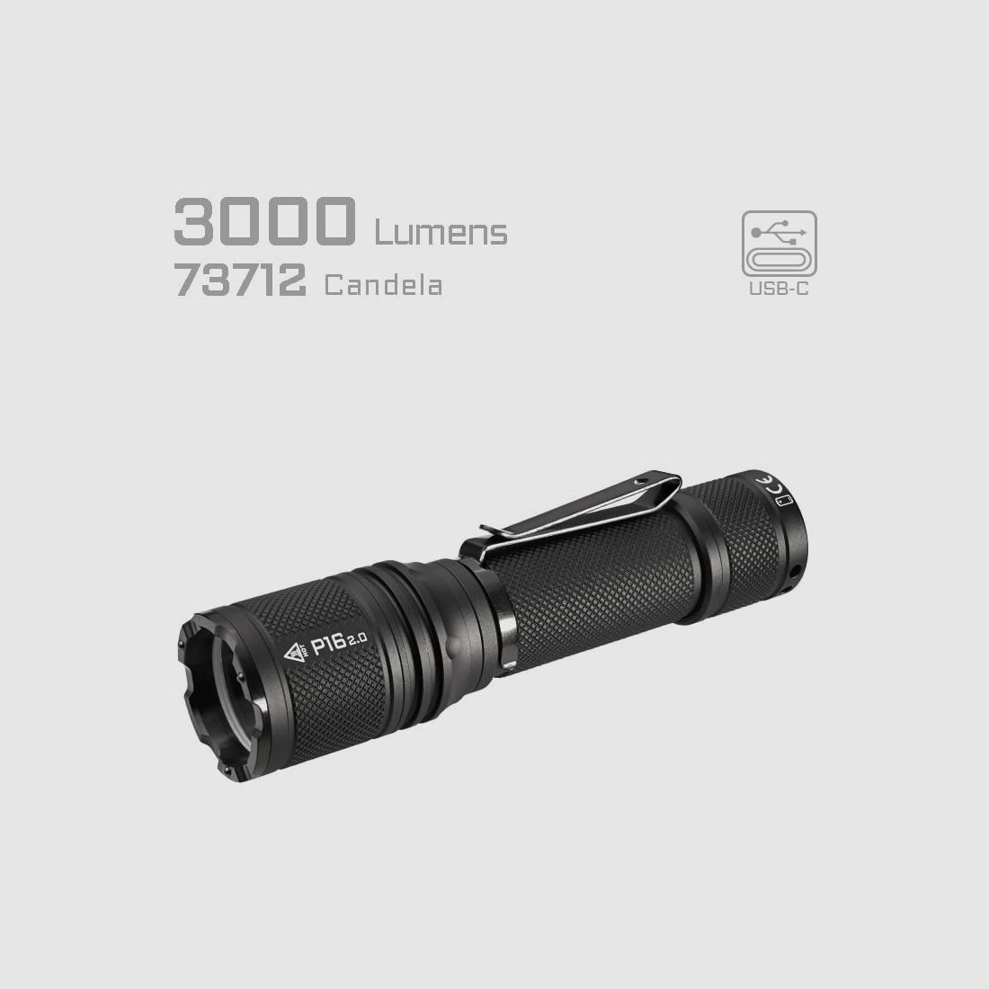 LED flashlight P16 2.0, 3,000 lumens (including battery), image 1 of 11