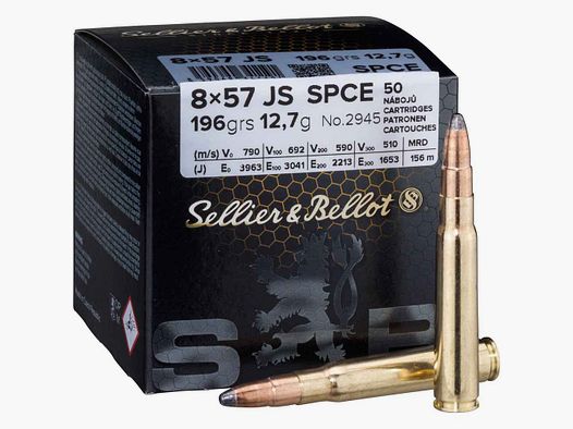 Cartouche de Fusil S&B Cal. 8x57 JS Point Doux CE 12,7g/196grs.