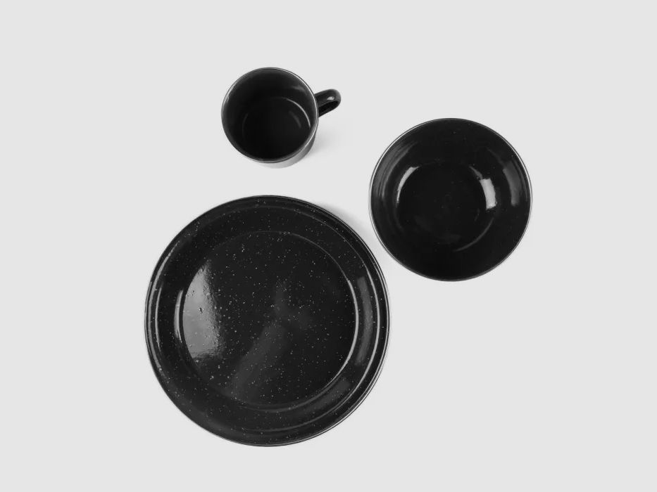Small enamel camping dish set 3-piece in black
