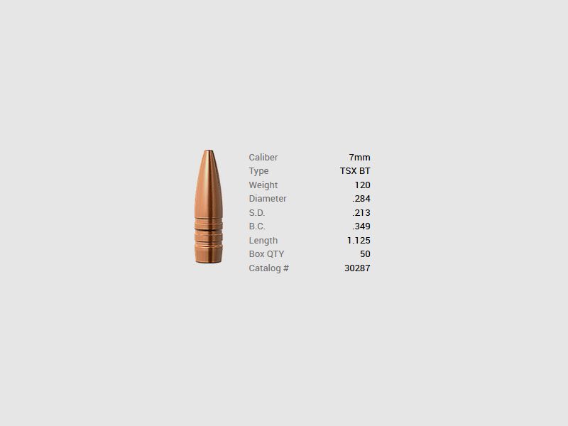 Barnes Geschoss 7mm/.284 120GR TSX BT 50 Stück