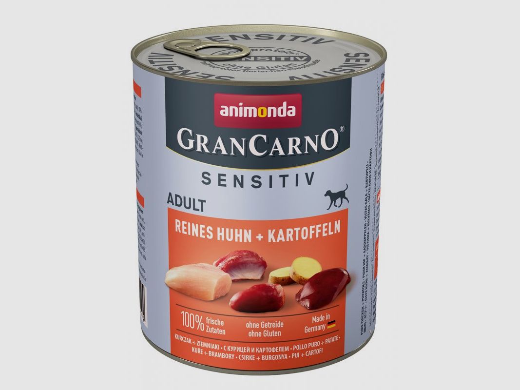 Animonda Hunde Nassfutter GranCarno Sensitiv Adult Reines Huhn + Kartoffeln 800 g